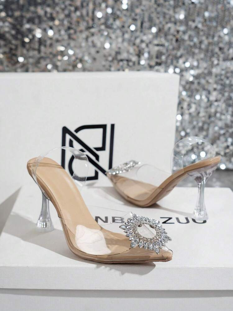Crystal Decor Vacation Season Women's High Heels 2023 New Arrival Transparent Band Work Pumps, We... | SHEIN