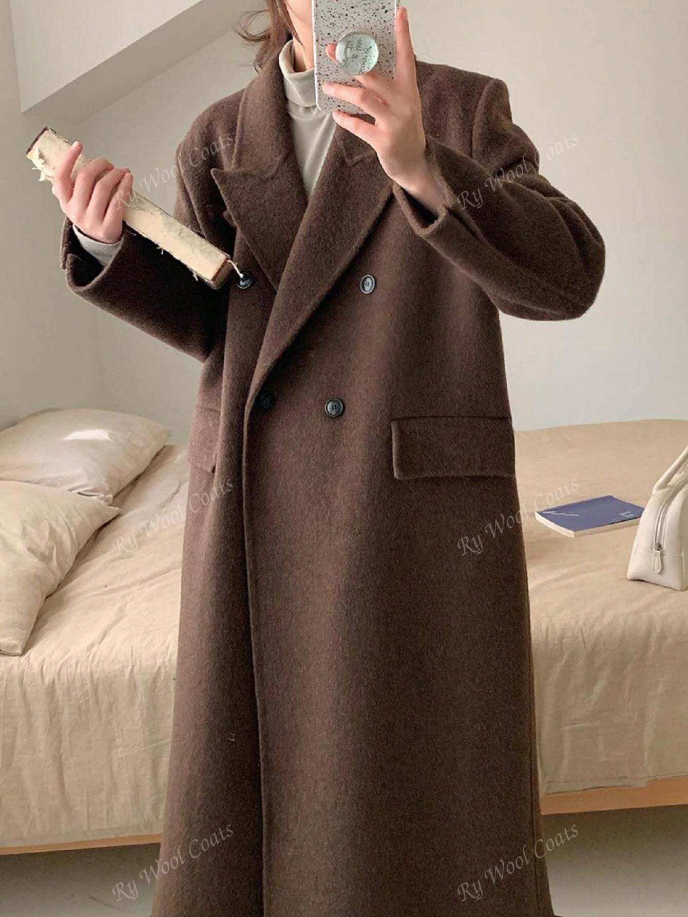 Super Classic Double Breasted Flip Cover Korean Style Elongated Suit Collar Double-Sided Wool Coa... | SHEIN