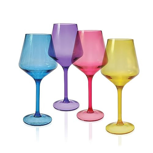 Lily's Home Acrylic Wine Glasses with Stems. Set of 4 Colored, Reusable, Unbreakable and Shatterproof Poolside Outdoor Wine Glasses. BPA-free plastic. (Stemmed) | Amazon (US)