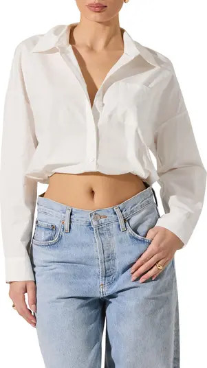 Long Sleeve Bubble Hem Cotton Poplin Button-Up Shirt | Nordstrom