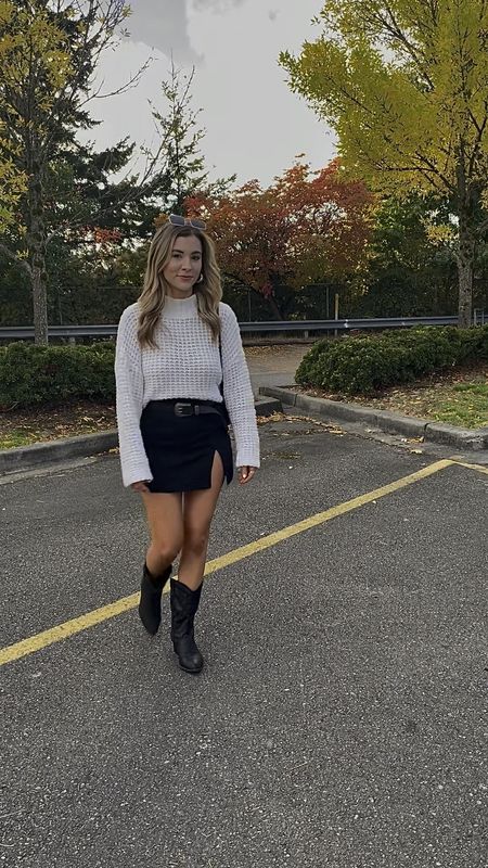 Fall outfit inspo 

Sweater is from forever 21 a year or two ago 
Skirt is tts, size 2
Boots run small, sized up a full size

#LTKstyletip #LTKSeasonal #LTKfindsunder50