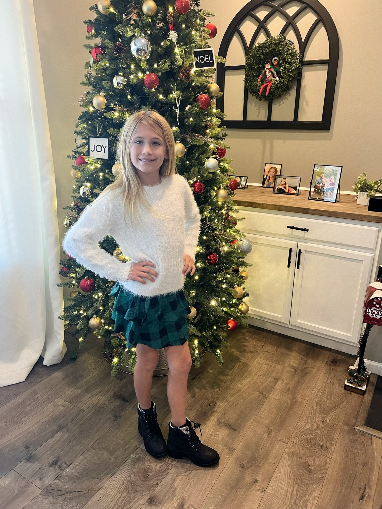 Cute & cozy in this fun sparkle sweater & buffalo plaid skirt 💚🖤 all found at Evsie, even the boots 🖤

#LTKGiftGuide #LTKHoliday #LTKkids