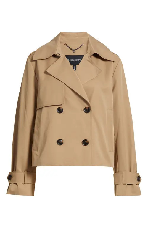 bcbg Floral Lining Short Trench Coat in Camel at Nordstrom, Size Medium | Nordstrom