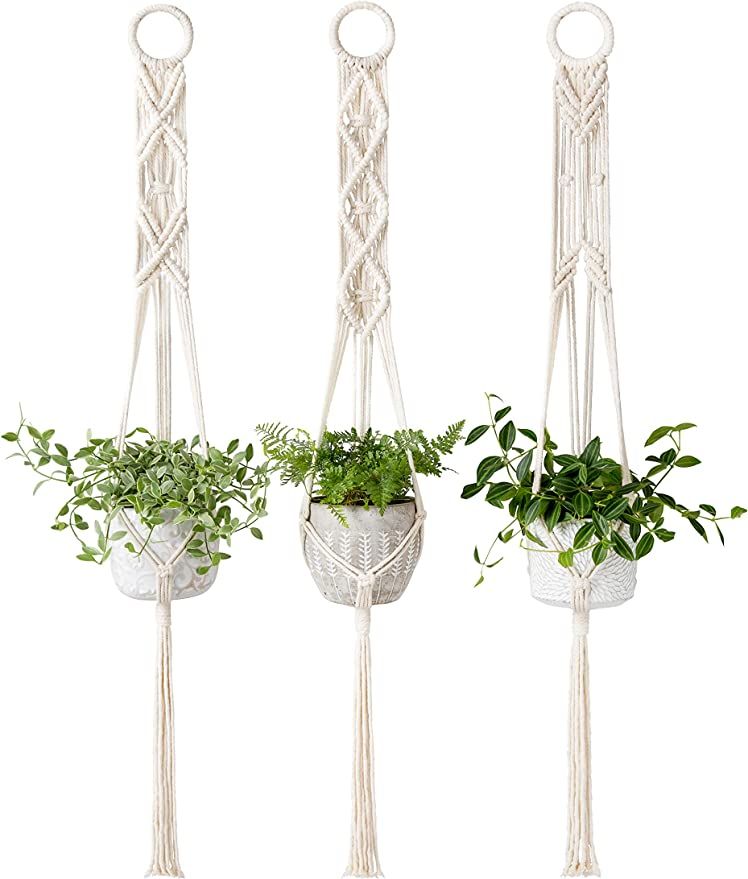 Mkono Macrame Plant Hangers Set of 3 Indoor Wall Hanging Planter Basket Flower Pot Holder Boho Ho... | Amazon (US)