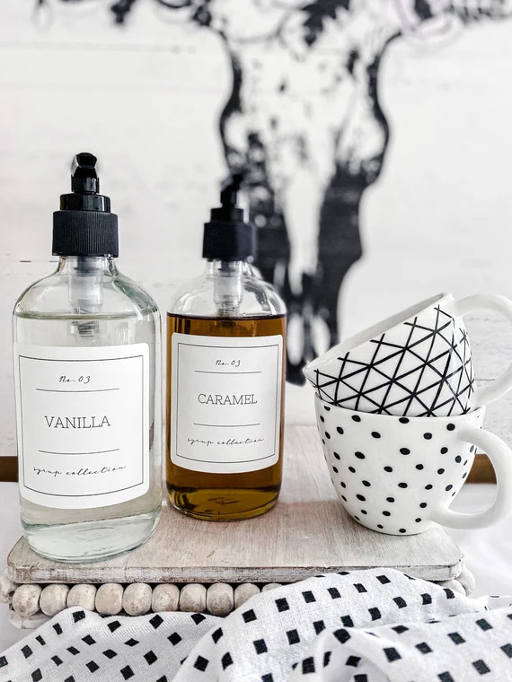 8oz and 16oz Coffee Syrup Bottles with Label/ Refillable Syrup Dispenser/ Custom Coffee Syrup Lab... | Etsy (US)