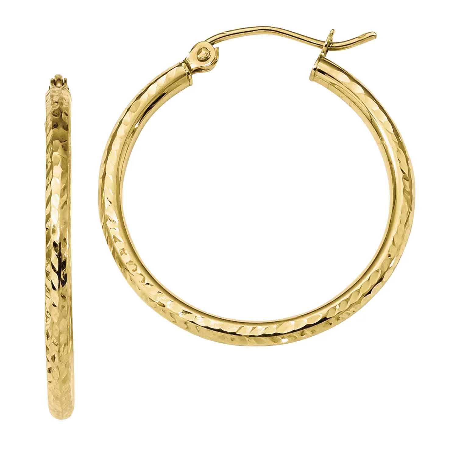 Primal Gold 10 Karat Yellow Gold Diamond-cut 2mm Round Tube Hoop Earrings | Walmart (US)