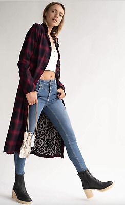 Free People Odessa Duster Plaid Long Jacket Size Large | eBay US