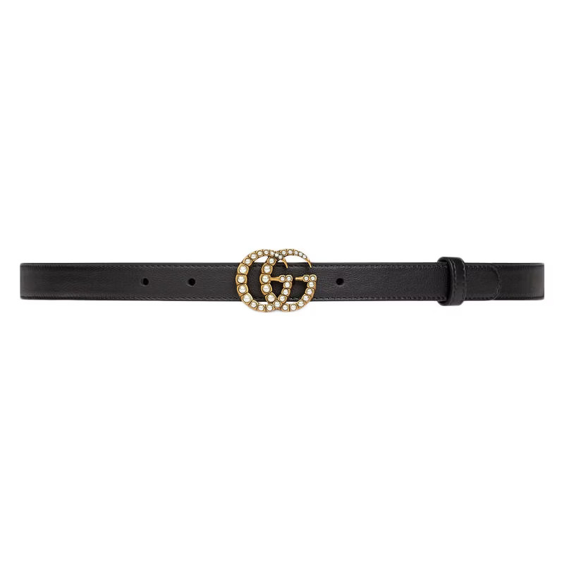 Gucci Double G Thin Leather Belt Pearl Buckle 0.8 Width Black | StockX