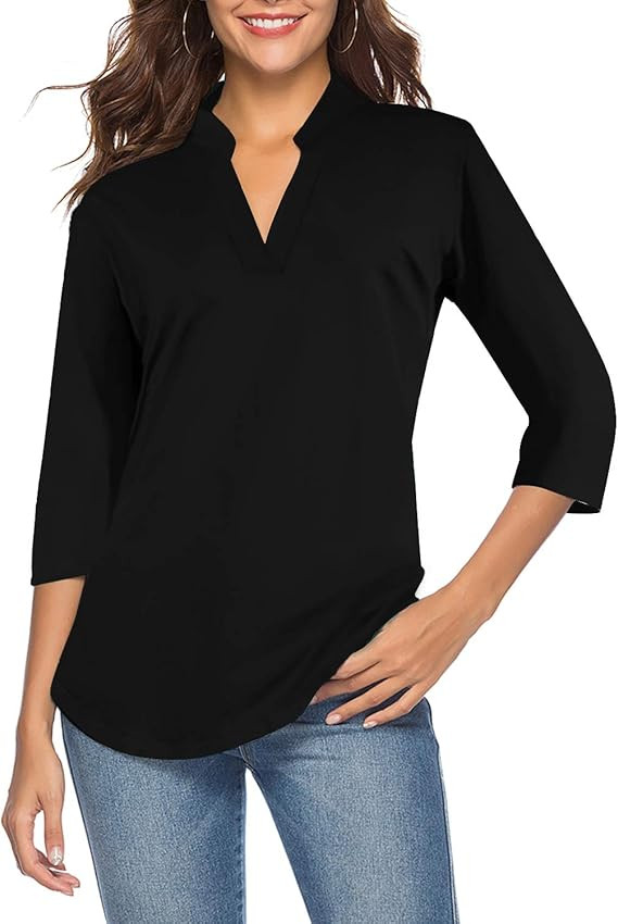 CEASIKERY Women's 3/4 Sleeve V Neck Tops Casual Tunic Blouse Loose Shirt | Amazon (US)