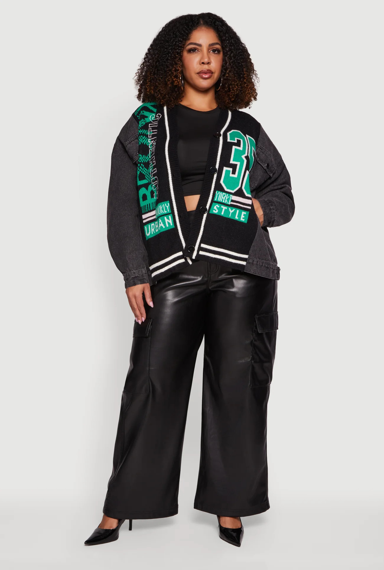 Plus Size Bronx Authentic Graphic Knit Denim Jacket | Rainbow Shops