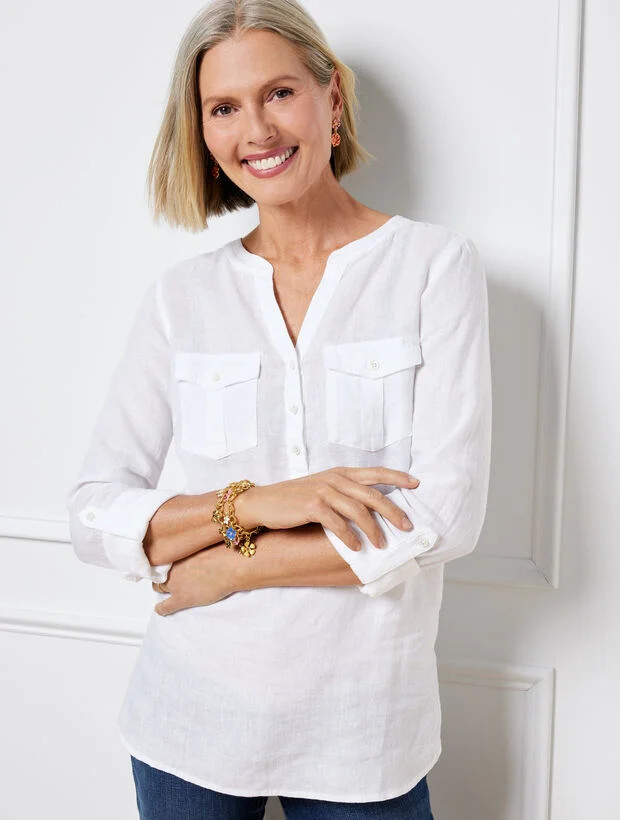 Linen Band Collar Popover | Talbots