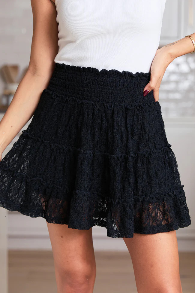 Through The Garden Black Lace Mini Skort | Pink Lily