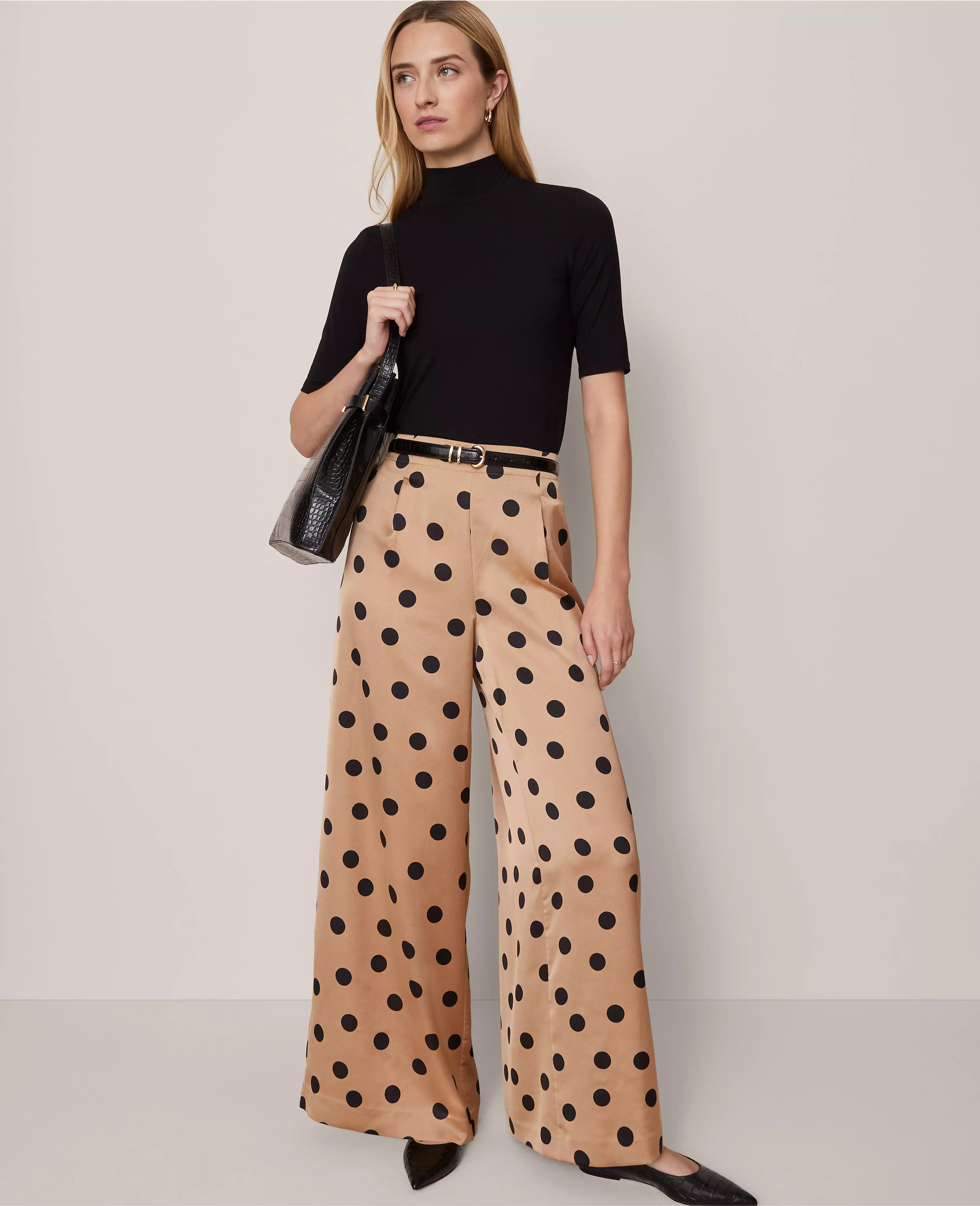 The Dotted Dramatic Wide-Leg Satin Pant | Ann Taylor