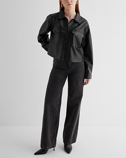 Faux Leather Cropped Shacket | Express