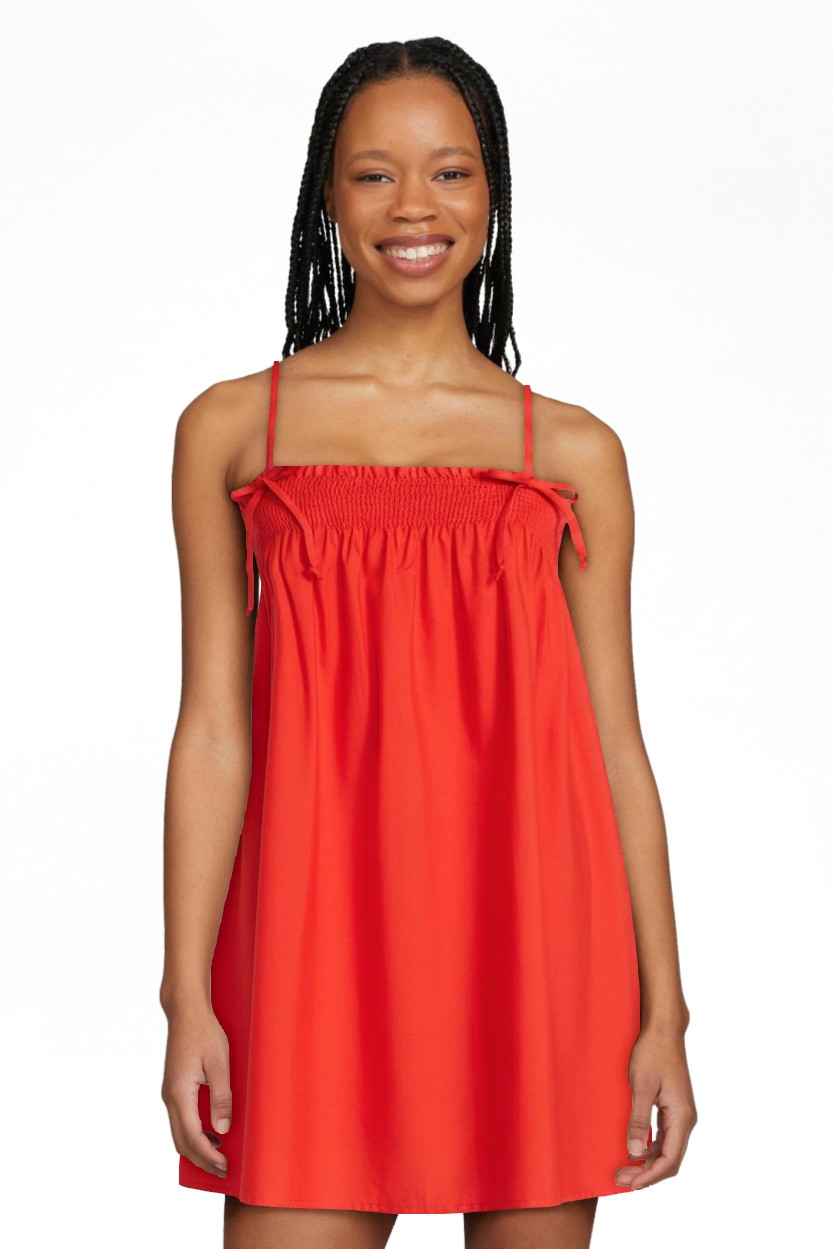 No Boundaries Cotton Poplin Smocked Mini Dress with Tie Straps, Women's XXS-XXL | Walmart (US)