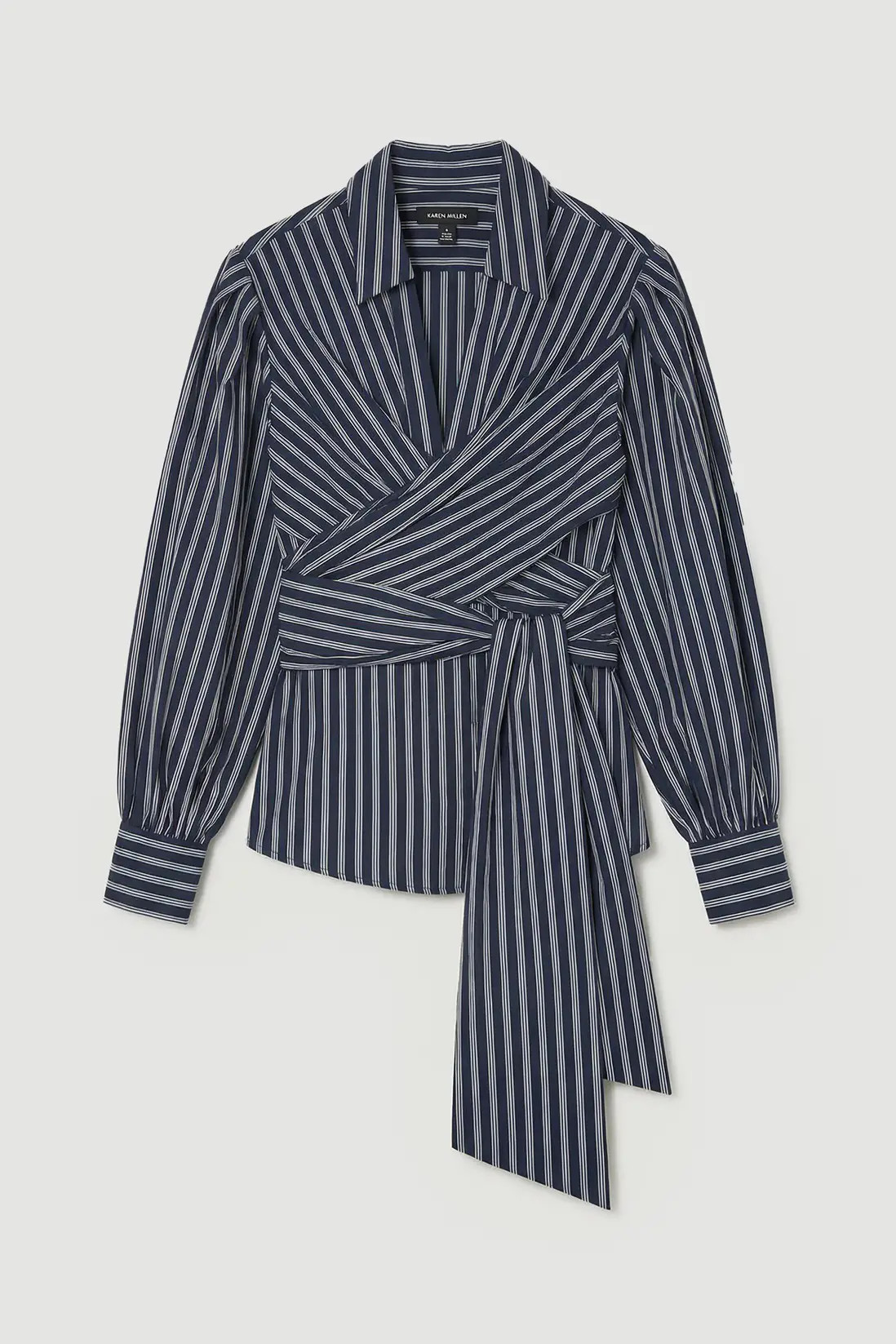 Forever Cotton Poplin Drama Sleeve Woven Wrap Detail Blouse | Karen Millen