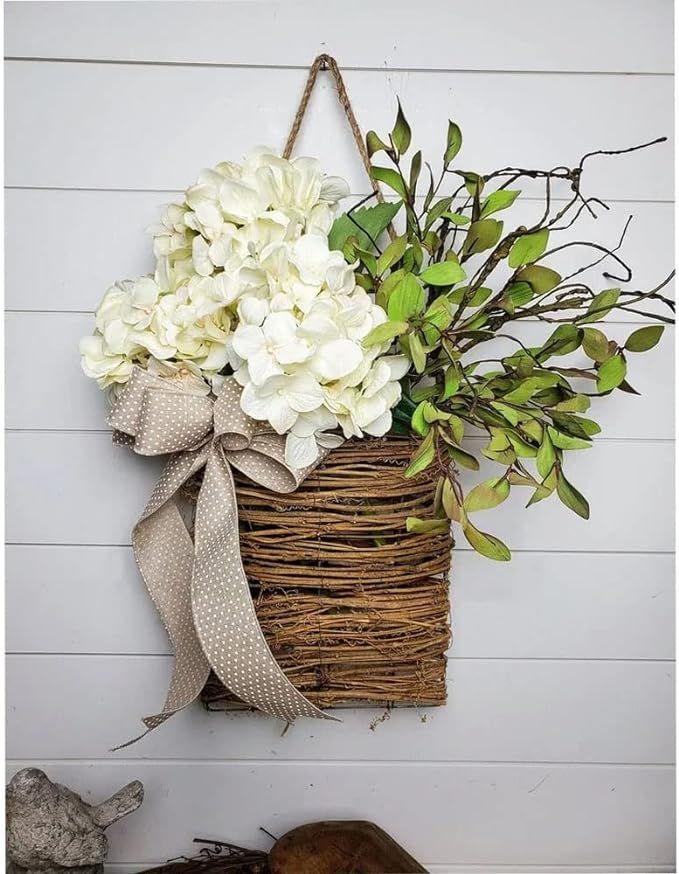 Cream Hydrangea Door Hanger Basket Wreath, Spring and Summer Wreath, Seasonal Welcome Sign Front ... | Amazon (US)
