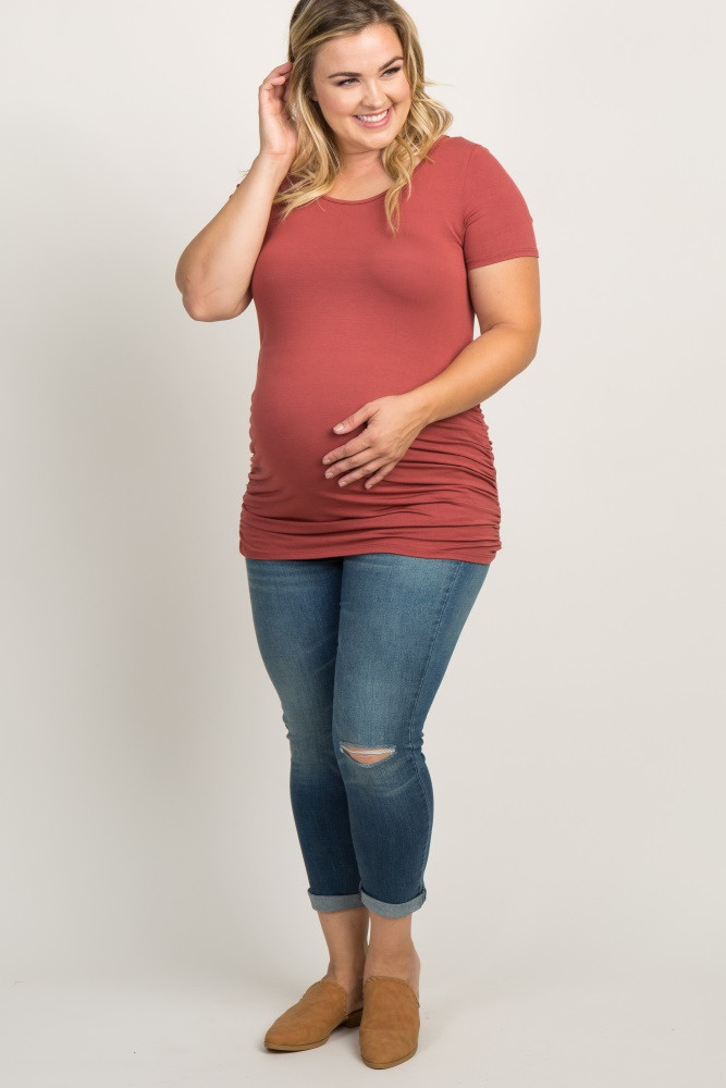Blue Slightly Distressed Stretch Plus Maternity Jeans | PinkBlush Maternity