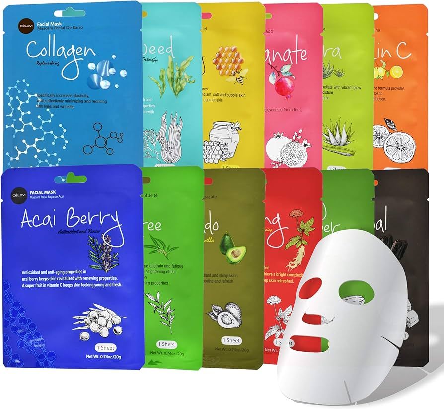 Celavi Essence Facial Sheet Face Mask Variety Set Classic Authentic Korean Moisturizing Skincare ... | Amazon (US)