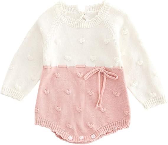 Baby Girls Sweater Romper Winter,Infant Newborn Baby Girl Dot Knit Bodysuit Crochet Clothes Outfi... | Amazon (US)