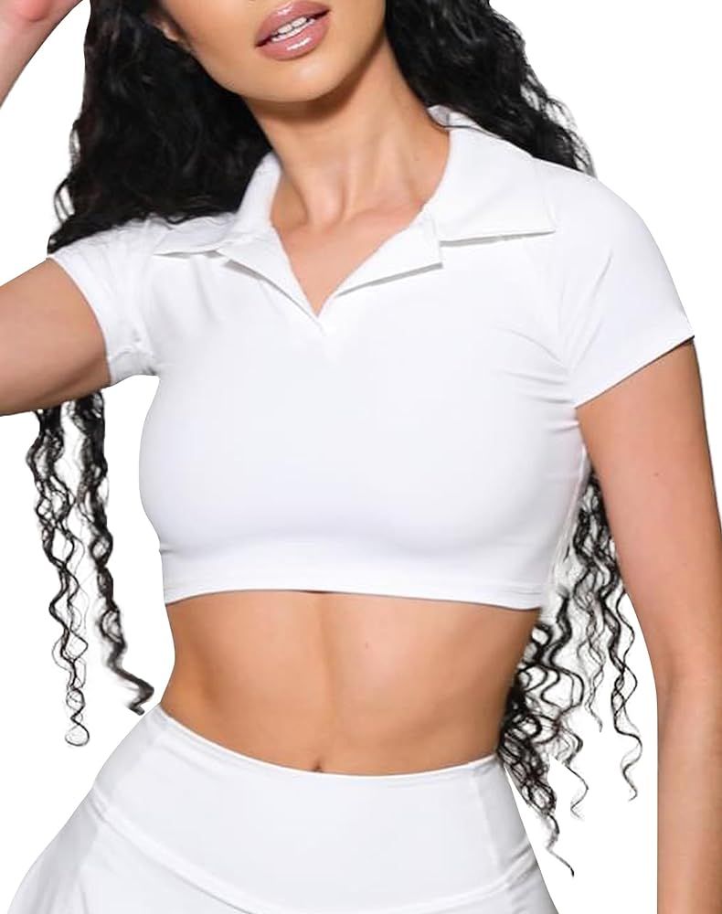 DaiLiWei Cropped Polo Shirts for Women Golf Collared Crop Tops Short Sleeve Workout Tennis T-Shir... | Amazon (US)