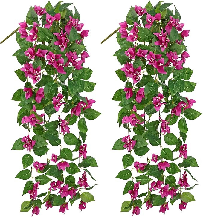 2PCS 40IN Bougainvillea Artificial Hanging Flowers Plants for Indoor Outdoor, Faux Silk Hanging B... | Amazon (US)