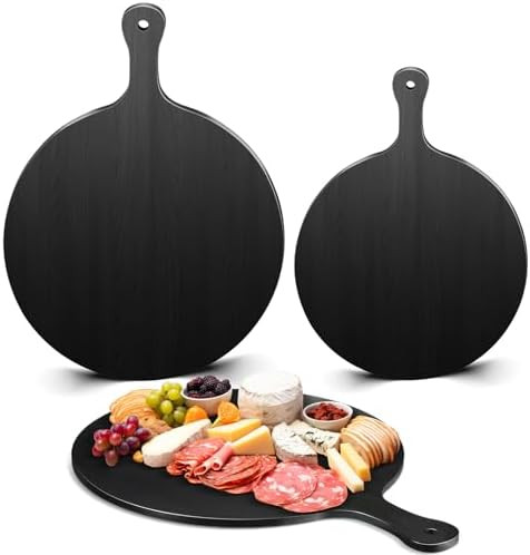 Geetery 2 Pcs Round Black Cutting Board with Handle Bamboo Cheese and Chopping Board Charcuterie ... | Amazon (US)