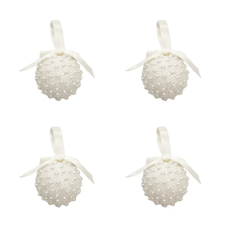 4-Count White Pearl Shatterproof Christmas Ornaments, 3.9", by Holiday Time | Walmart (US)