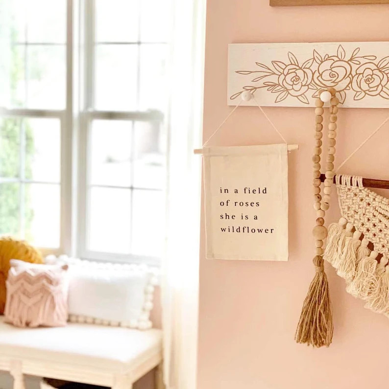 Wildflower Hang Sign - Mini Wall Hanging | "In a field of roses, she is a wildflower" | Wooden Do... | Etsy (US)