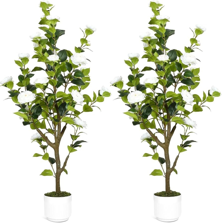 4FT Artificial Camellia Tree with White Flowers, Faux Hydrangea Tree in Pot for Indoor & Outdoor ... | Amazon (US)