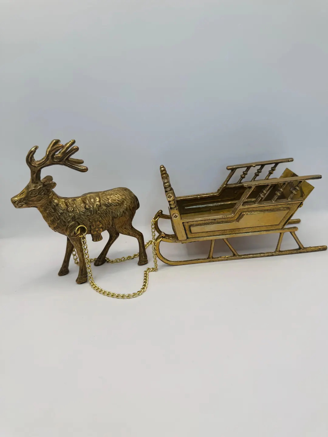 Vintage Solid Brass Reindeer and Sleigh Set – Holiday Christmas Decor, Mid Century Gold Toned F... | Etsy (US)
