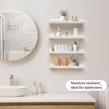 Scalloped Shelves - Set of 4 Pre-Assembled 15.6inch White Floating Nursery Book Shelves, Scallope... | Amazon (US)