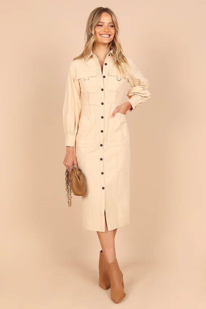 Indie Button Up Midi Dress - Cream | Petal & Pup (US)