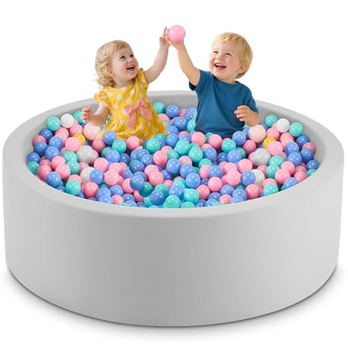 Aunekiv 47.2" x 15.7" Foam Ball Pit for Toddlers, Baby Round Balls Pool for Babies 1-3, Kids Play Ball Pits for Boys and Girls, Balls Not Included, Grey | Amazon (US)