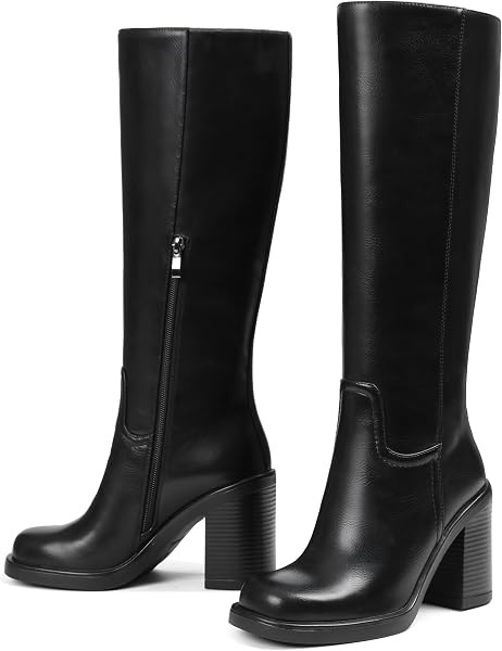 Women Wide Calf Knee High Boots Platform Chunky Heel Tall Boots | Amazon (US)