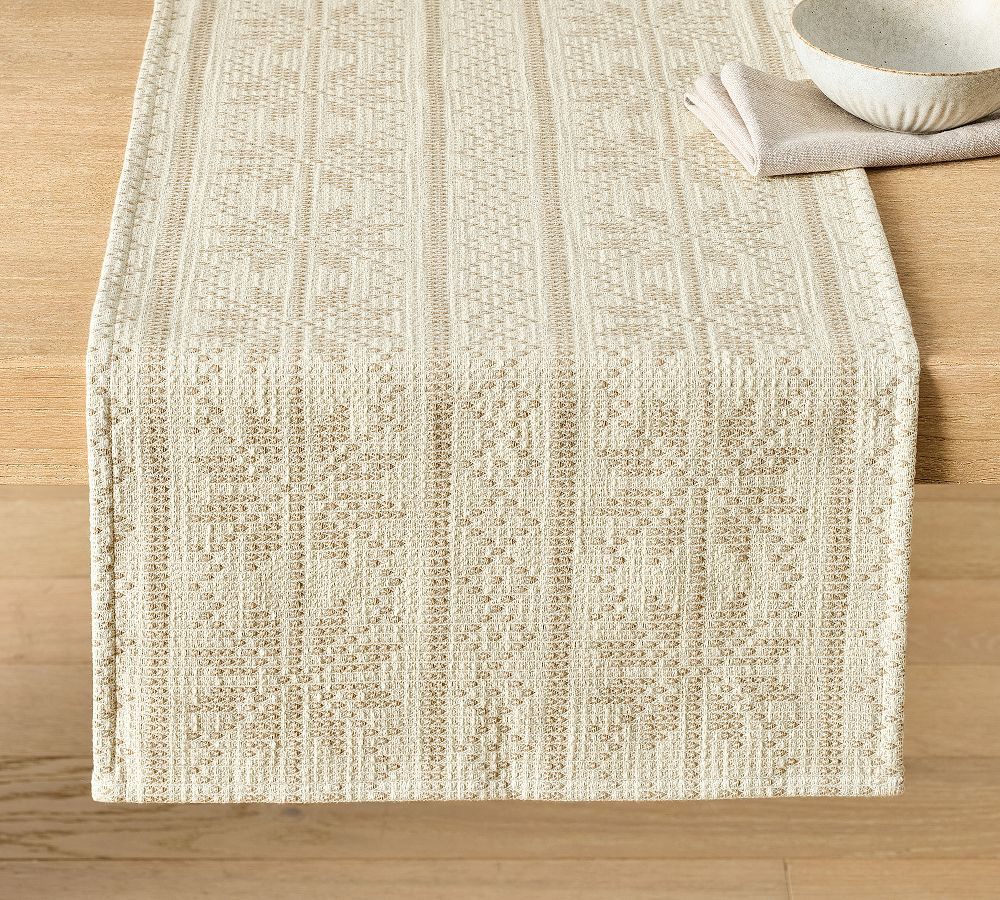 Snowflake Fair Isle Cotton Table Runner - Neutral | Pottery Barn (US)