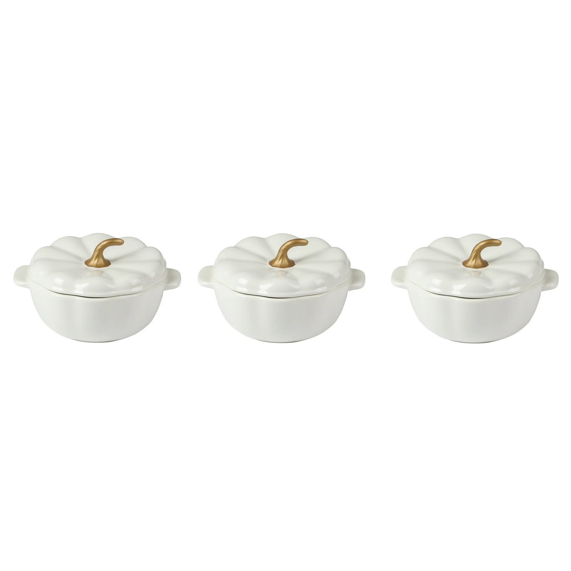 The Pioneer Woman Ceramic Pumpkin 2 Cup Mini Cocottes with Lids Set of 3, Linen - Walmart.com | Walmart (US)