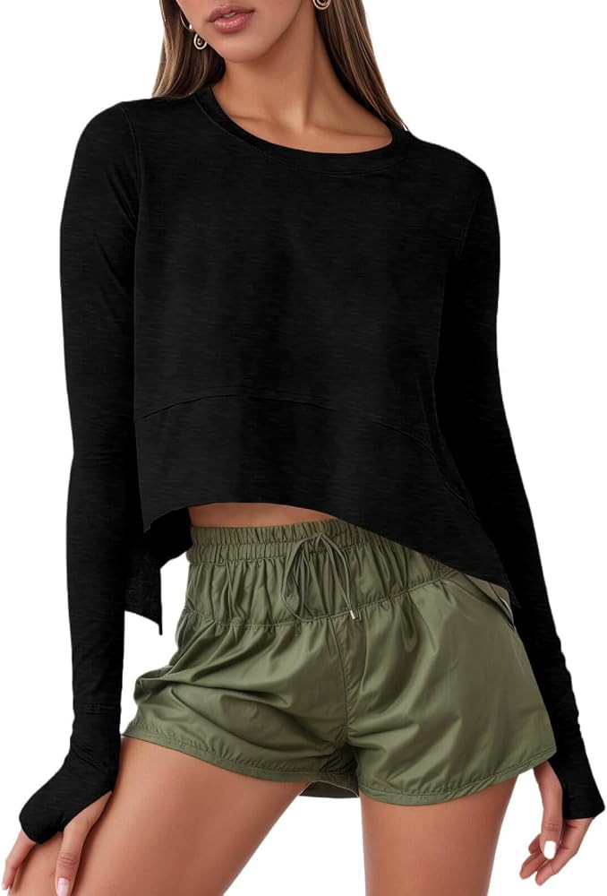 Aurgelmir Womens Long Sleeve Cropped Tops Workout Athletic Shirts | Amazon (US)