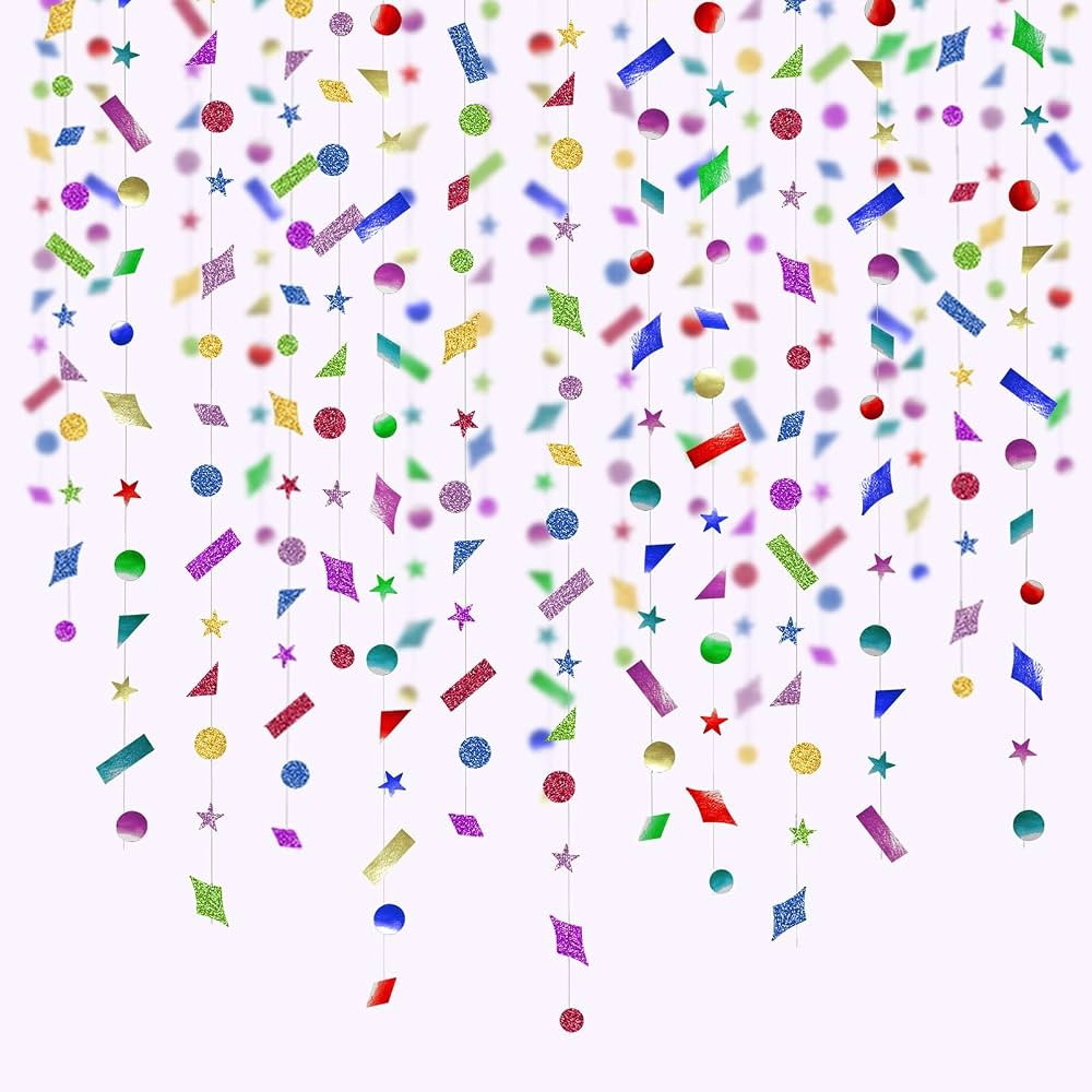 Cheerland Colorful Confetti Garlands Holographic Party Decorations Glitter Rainbow Star Backdrop ... | Amazon (US)