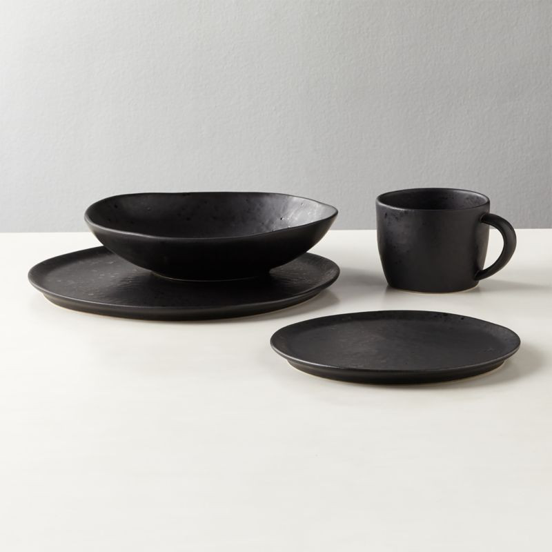 4-Piece Fleck Black Reactive Place Setting with Pasta Bowl + Reviews | CB2 | CB2