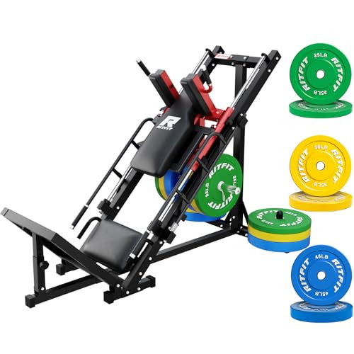 RitFit Adjustable Leg Press and Hack Squat Machine with Weight Plates, Professional Home Gym Equipment with Linear Bearings, for Lower Body Workouts, Weight Storage Posts, 210LB Color Coded Plate Set | Amazon (US)