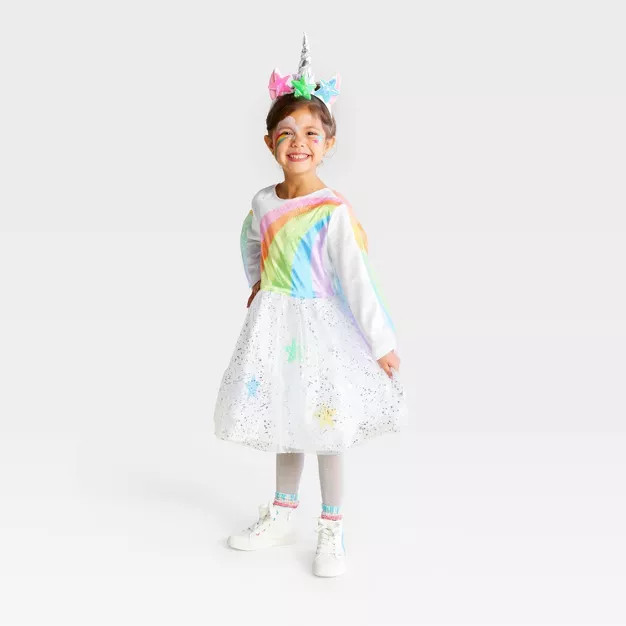 Toddler Light Up Rainbow Unicorn Halloween Costume Dress with Headpiece 4-5T - Hyde & EEK! Bo... | Target