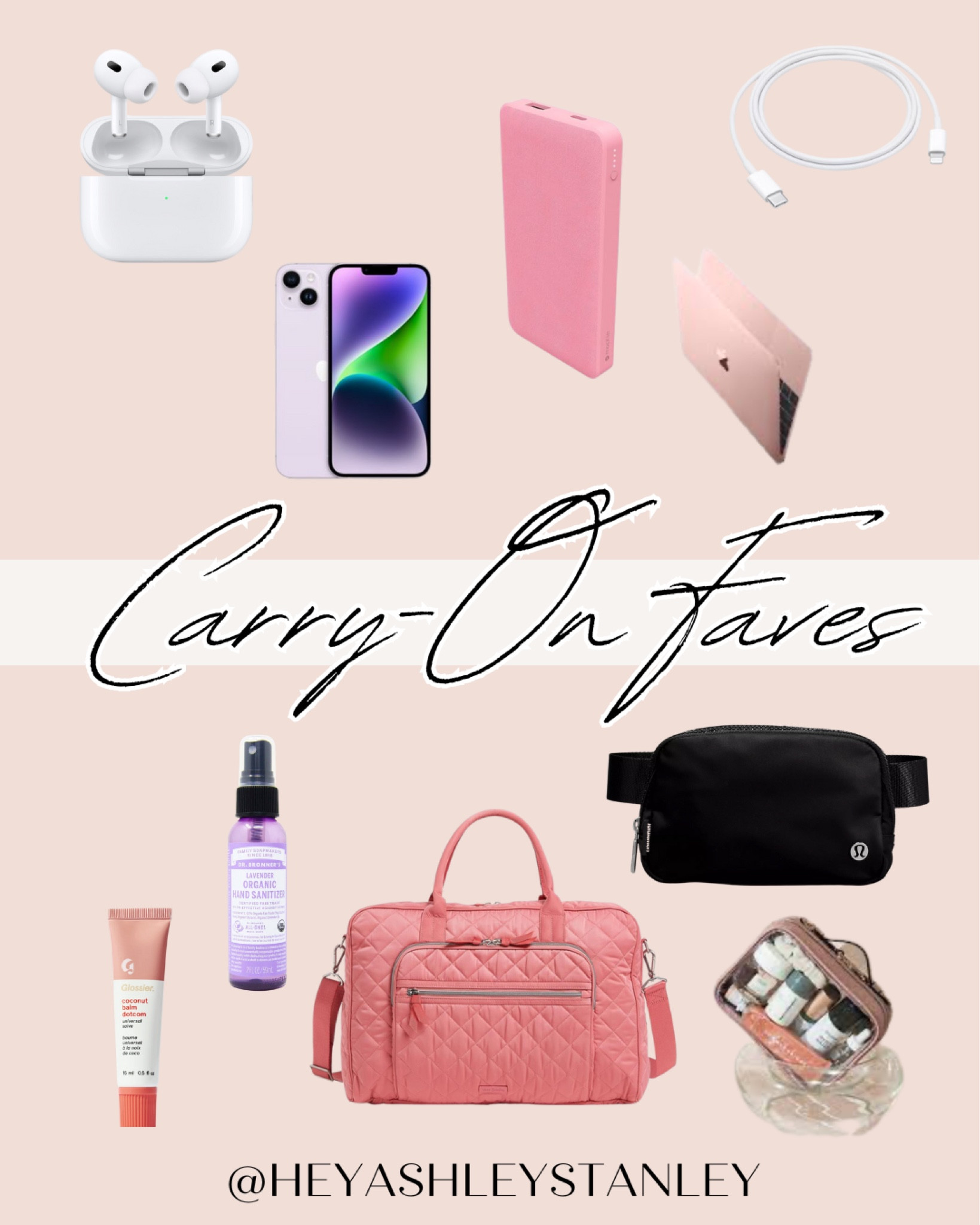 Traveling light, organized and ready for anything with my Vera Bradley lay flat bag, Lululemon belt bag, Airpods, iPhone, charger, powerbank, MacBook Air, clear TSA approved cosmetics case, hand sanitizer, and Balm Dot Com gloss! 🔍 Travel Essentials, Carry On Organization, Luggage, Packing, on-the-go, Convenience, Essential items, Travel gear, Portable, Compact, Space-saving, Travel accessories, Travel essentials, Lightweight, Efficient packing

#LTKunder100 #LTKstyletip #LTKtravel