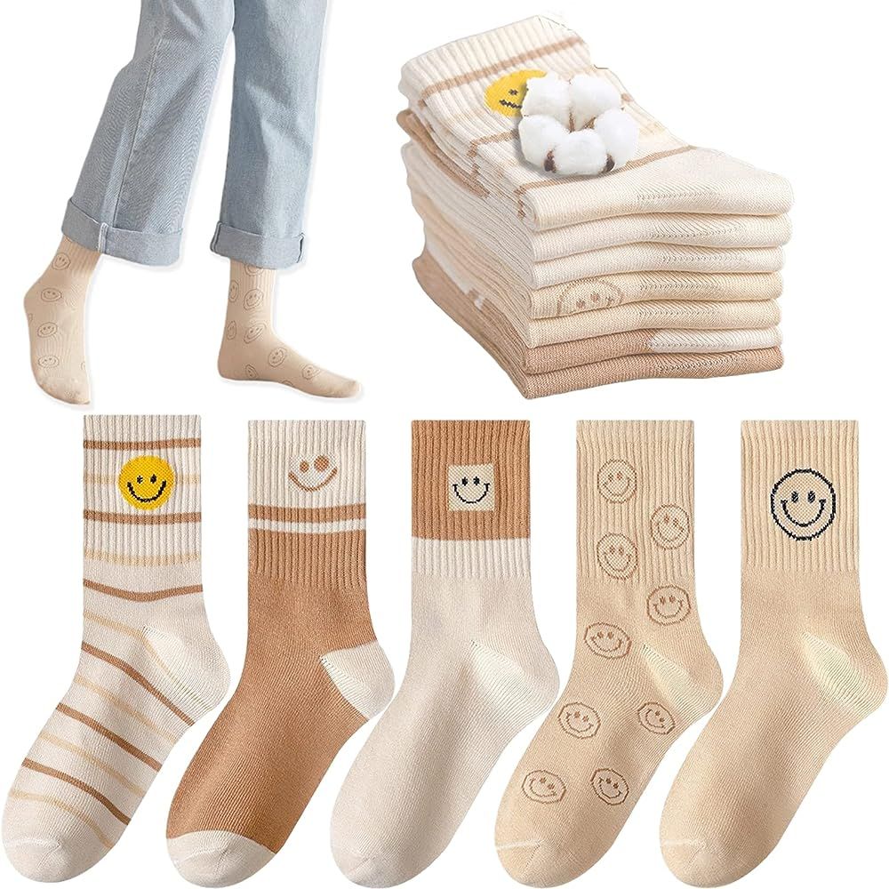5 Pairs Cute Women Fun Smile Face Ankle Sock Knitted White Novelty Comfy Cotton Girl Dress Funny ... | Amazon (US)
