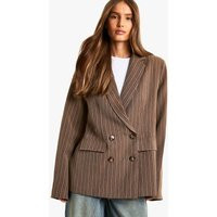 boohoo Women's Pinstripe Oversized Single Breasted Blazer in Brown | Size: 4 | Woven | boohoo (US & Canada)