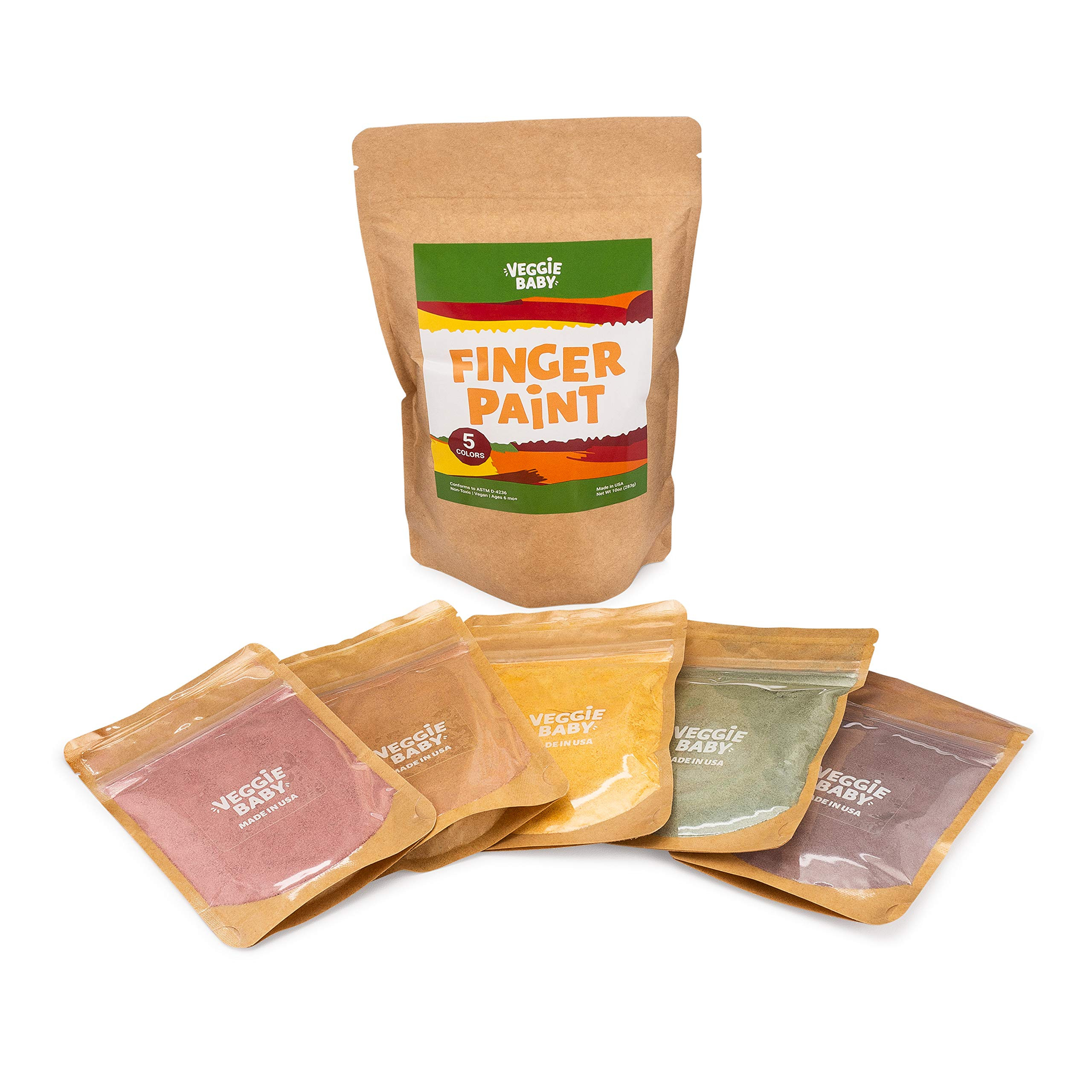 Vegan Finger Paints for Toddlers, Organic Baby Safe Coloring, Play, Made in USA (5 Colors) | Amazon (US)