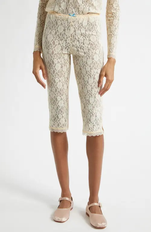 Sandy Liang Barlow Lace Capris in Ivory at Nordstrom, Size X-Small | Nordstrom