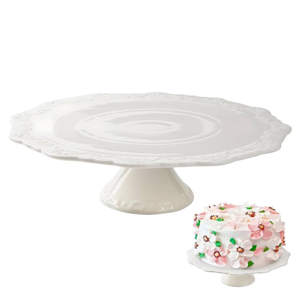 9.5 Inch White Ceramic Cake Stand (Holds 9.5 Inch Cake), Decorative Cupcake Stand, Dessert Displa... | Amazon (US)