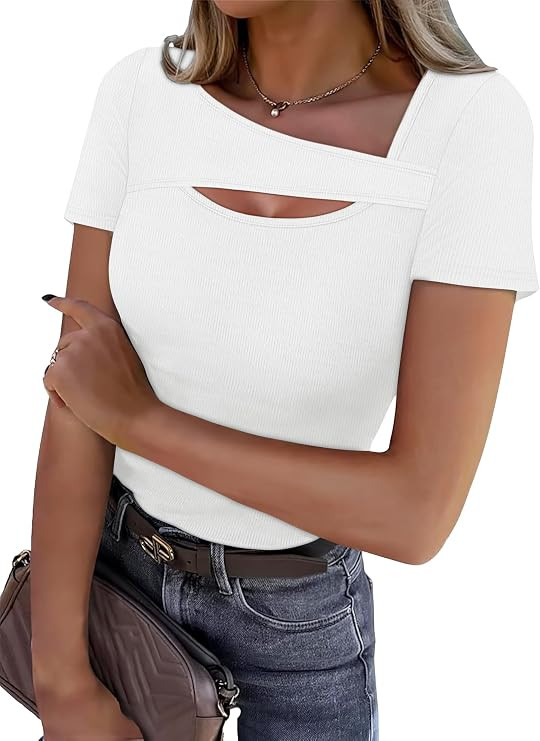 XIEERDUO Womens Summer Tops Short Sleeve Shirts for Women Sexy Tops Y2K Shirts One Piece Cutout T... | Amazon (US)