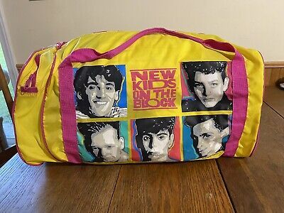 New Kids On The Block VTG Duffel Bag Yellow Pink 1990 Faces NKOTB Zipper Music  | eBay | eBay US